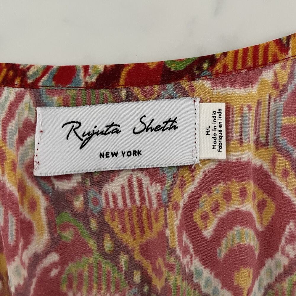 Rujuta Sheth Marie Cinch Kaftan Seashell Print Maxi Dress Sz M/L Resort Cover Up - Picture 3 of 10